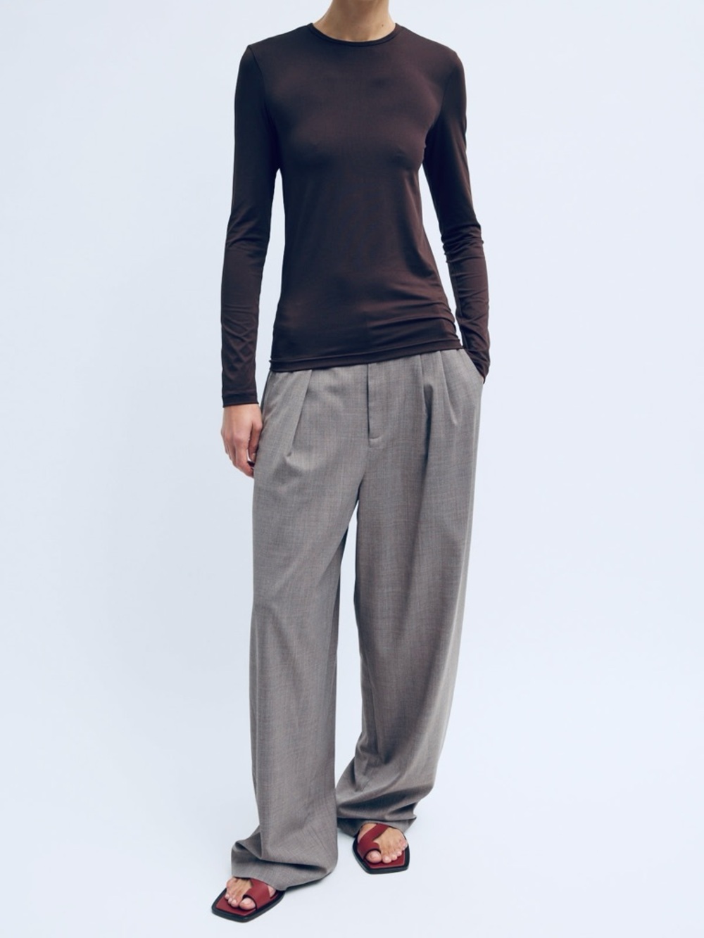 Tibi Wide-Leg Pleated Trousers in Gray